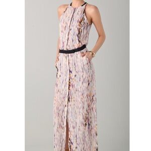 A.L.C Tux 100% Silk Multicolor Maxi Dress Women’s Size 6 Front Buttons Silk